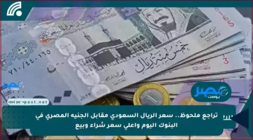 تراجع ملحوظ.. سعر الريال السعودي مقابل الجنيه المصري في البنوك اليوم وأعلى سعر شراء وبيع